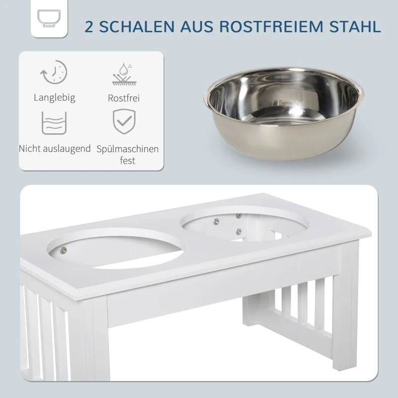 PawHut Honden-Voerstation, Antislip, 44 x 24 x 15cm, Wit, 0,9L per Bak