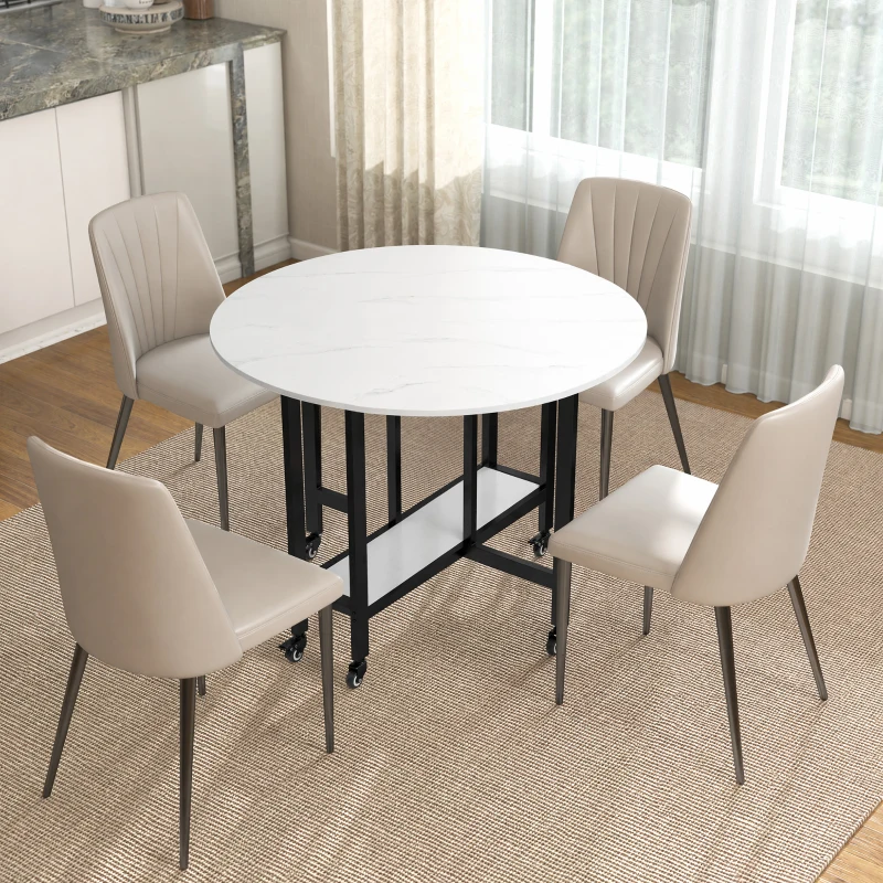 HOMCOM Masă de Dining Pliabilă pe Roți, Masă de Bucătărie pentru 4 Persoane cu Raft Integrat, 100 x 100 x 75 cm, Alb