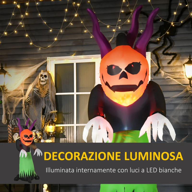 HOMCOM Fantasma Gonfiabile Halloween, Decorazione da Giardino Halloween Impermeabile e Autogonfiabile con Picchetti e Funi 120x90x240cm