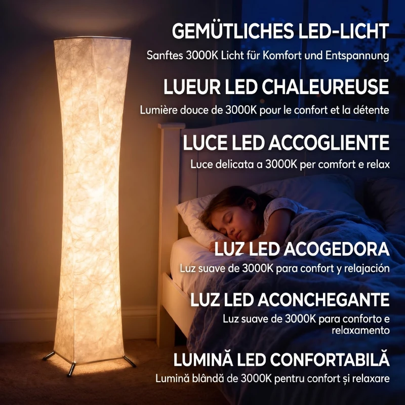 HOMCOM Lampă de Podea Modernă cu Comutator de Picior, din Oțel și Țesătură, 25x25x129 cm, Alb și Argintiu