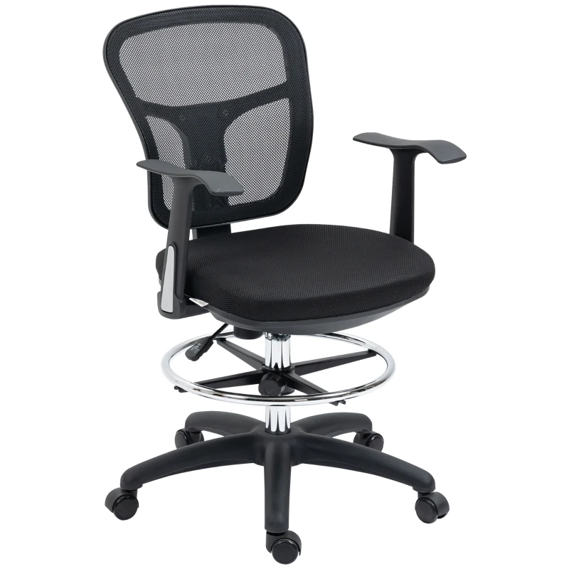 Vinsetto Bureaustoel voor tekenen, computeren en werken, inclusief voetensteun, verstelbaar in hoogte, afmetingen 59 x 59 x 115 cm, zwart(m-10)