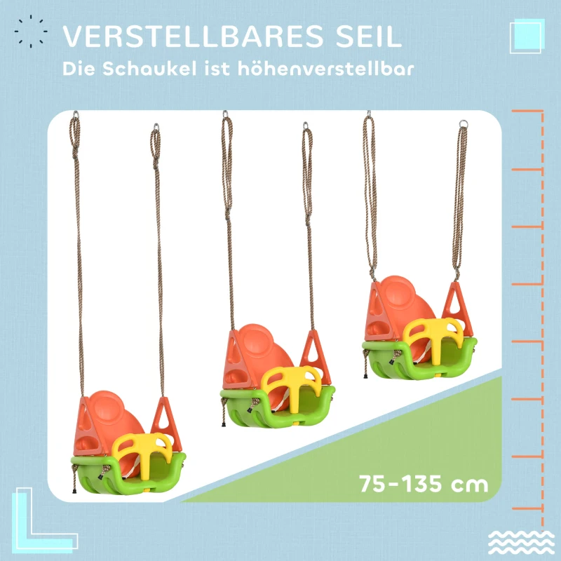 Outsunny 3-in-1 babyschommel, kinderschommel met verstelbaar touw, groen