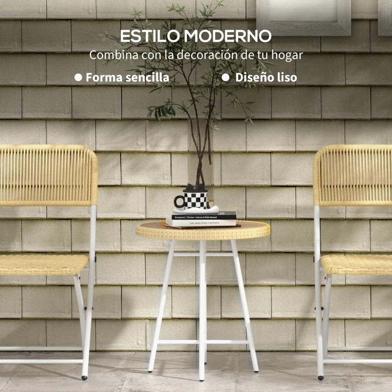 Outsunny Mesa Auxiliar de Ratán Sintético con Tablero de Madera Plástica y Marco de Acero Galvanizado 50x50x55 cm Natural