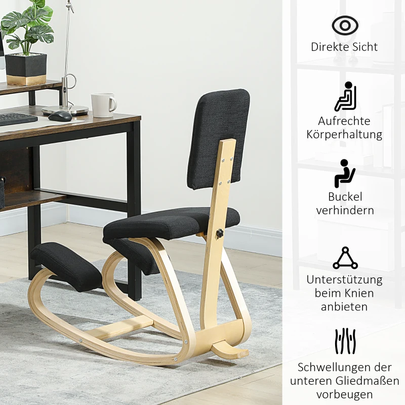 HOMCOM Ergonomische kniekruk, gezondheidsstoel voor thuis, kantoor, meditatie Zwart