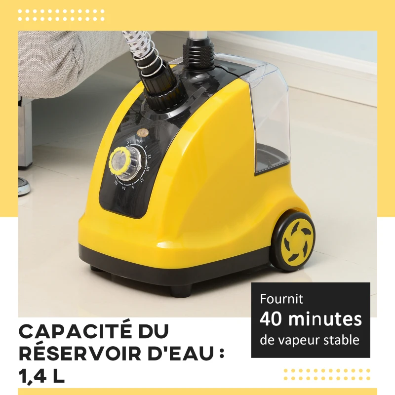 HOMCOM Défroisseur vapeur vertical défroisseur à vêtements 1,4 L 1950 W débit vapeur 32g/min tige telescopique jaune noir