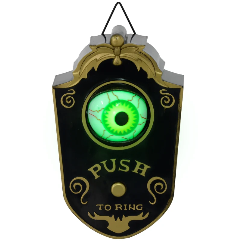 HOMCOM Halloween-deco, Deurbel met Horror-Oog, Geluid- & Aanraaksensor, Bewegend, Groen Licht