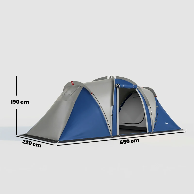 Outsunny Tente de Camping Double Couche Tunnel Familiale 4-5 Personnes 2 Chambres et Séjour pour 12 Personnes Bleu