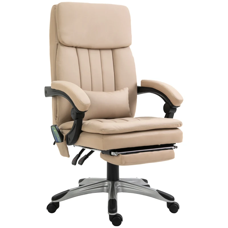 Vinsetto Fauteuil de bureau massant fauteuil bureau ergonomique hauteur réglable dossier inclinable repose-pied coussin lombaire télécommande intégrés revêtement synthétique beige