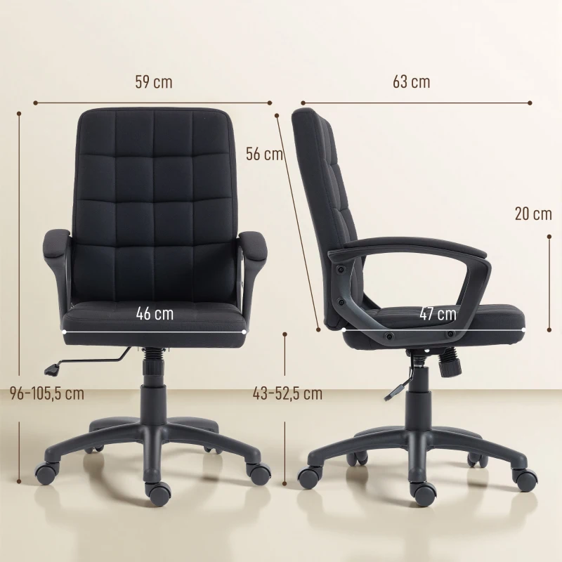 Vinsetto Cadeira de Escritório Giratória com Altura Ajustável e Apoio para os Braços Estilo Moderno 59x63x96-105,5 cm Preto