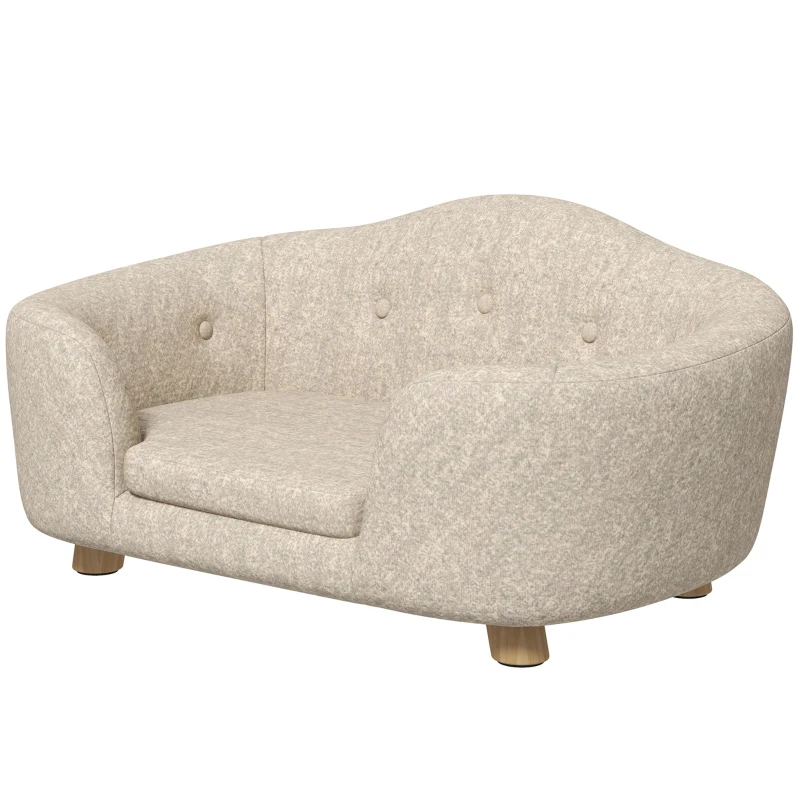 PawHut hondenbank hondenmat hondenmand hondenbank hondenbank kattenbank met kussen achterzak pluche schuim grenen hout beige + lichtgrijs 70 x 47 x 30 cm(m-10)
