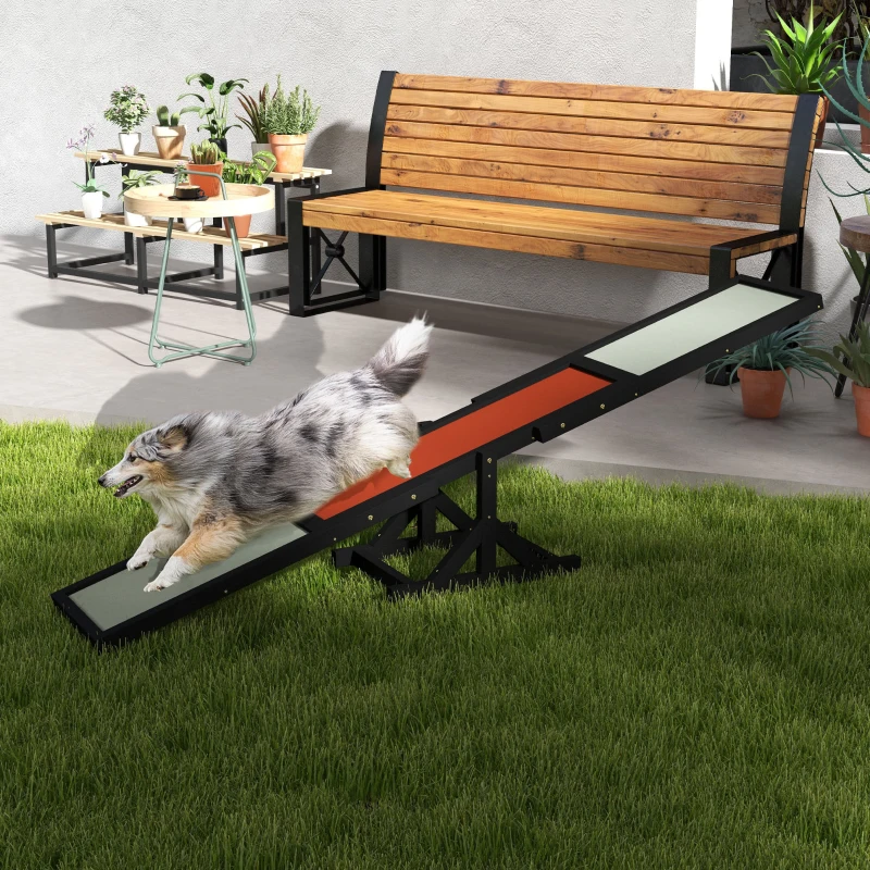 PawHut Wooden Pet Seesaw for Big Dogs, Dog Agility Equipment with Anti-Slip Surface - Black