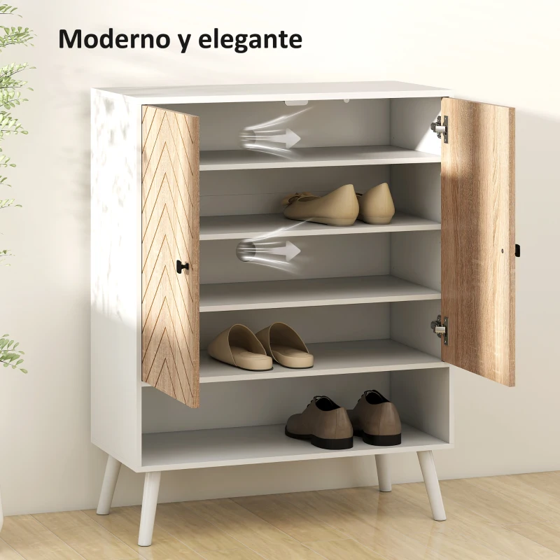 HOMCOM Zapatero Entrada Recibidor con Estantes Ajustables Compartimento Abierto para 15 Pares de Zapatos Blanco y Natural