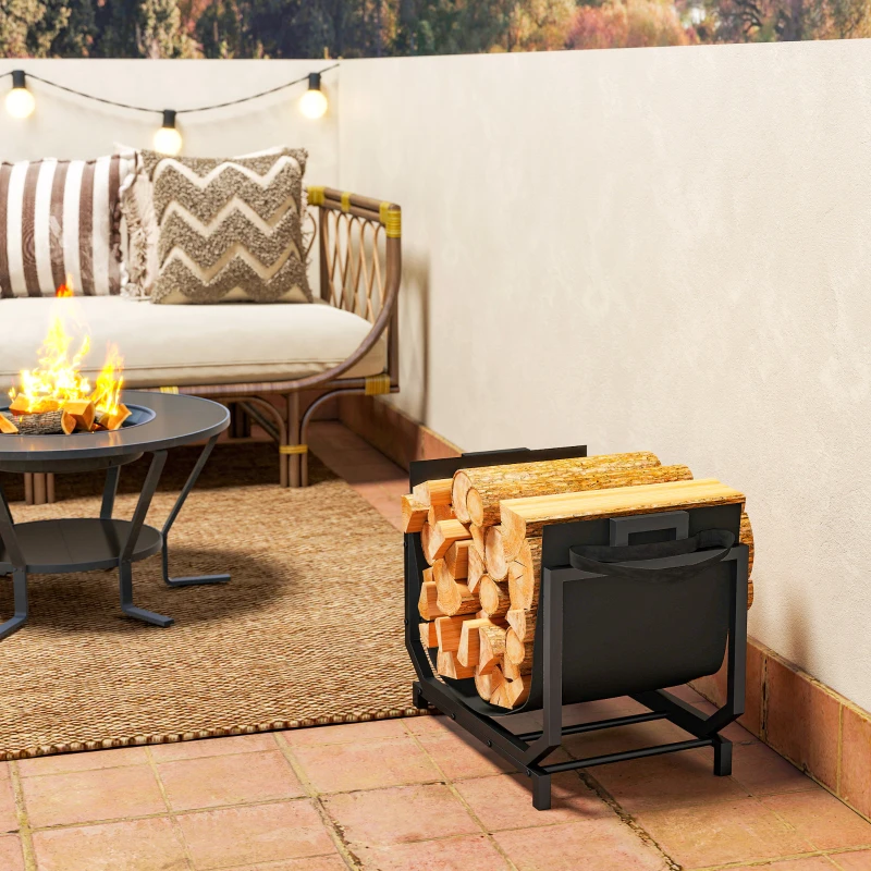 Outsunny Houtrek voor binnen 53 x 33 x 43 cm – met draagtas, Metaal, Zwart