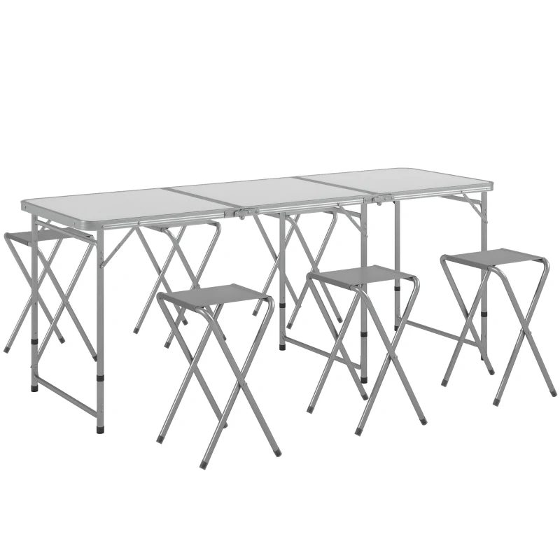 Outsunny Picknickset Klaptafel met Stoelen Campingtafel met Stoelen, opvouwbaar, 180 cm x 60 cm x 70 cm, Zilver