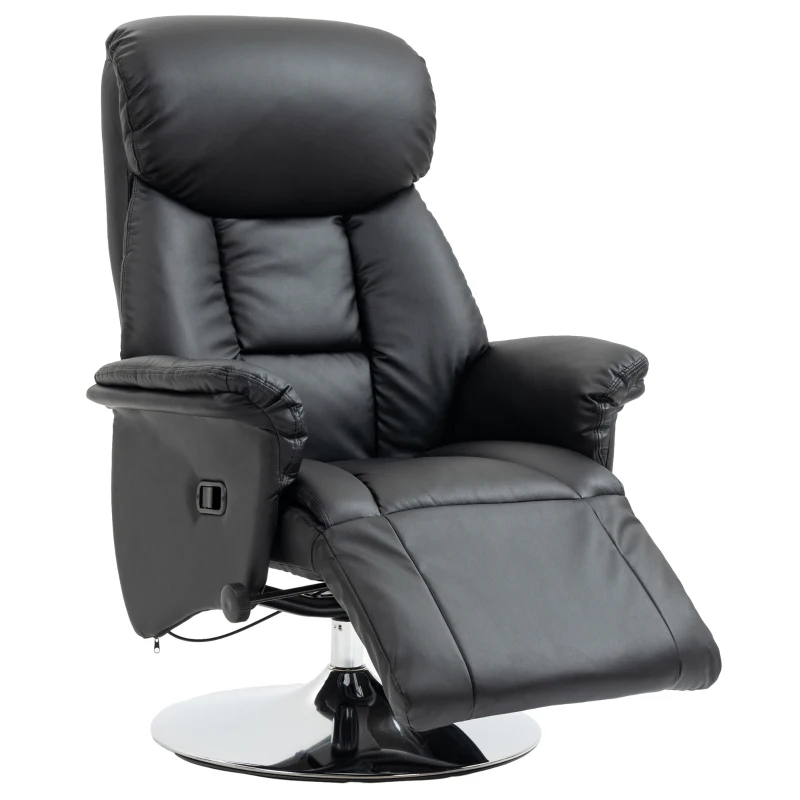 HOMCOM Relaxfauteuil, Ligfunctie, Lederlook, Voetensteun, tot 150 kg, 78 x 80 x 109 cm, Zwart(m-10)
