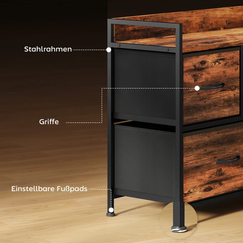 HOMCOM Ladekast met Opvouwbare Stoffen Lades, Melaminehout, Stalen Frame, Bruin