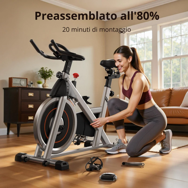 Cyclette per casa, telaio sicuro in acciaio al carbonio con pedane antiscivolo, manubrio regolabile, 96,5x56,5x121 cm, Nero