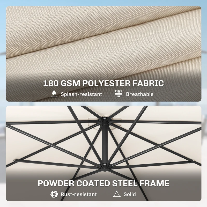 Outsunny 3 m Overhanging Cantilever Parasol, with Cross Base - Cream White