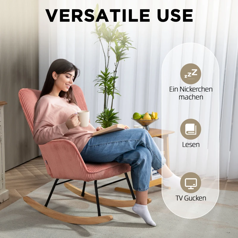 HOMCOM Schommelstoel, relaxstoel, schommelfauteuil, belastbaar tot 120 kg, polyester, 98 x 71 x 101 cm, Roze