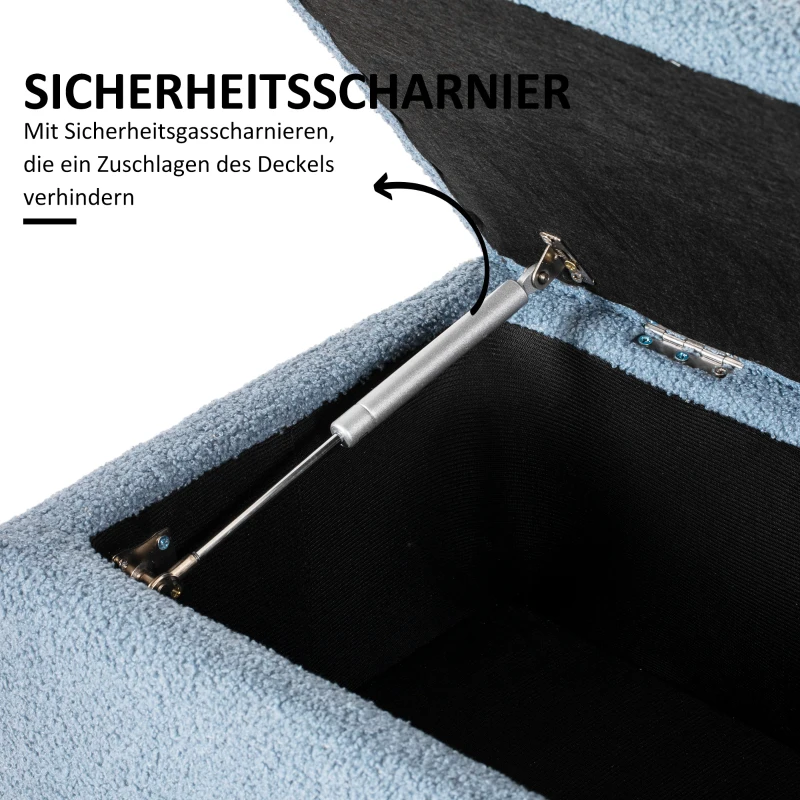 HOMCOM Gestoffeerde Bank met Opbergruimte, Zitkist, Kasjmier-Look, tot 120 kg, Natuurhout Frame, 95 x 38 x 45 cm, Blauw(m-6)