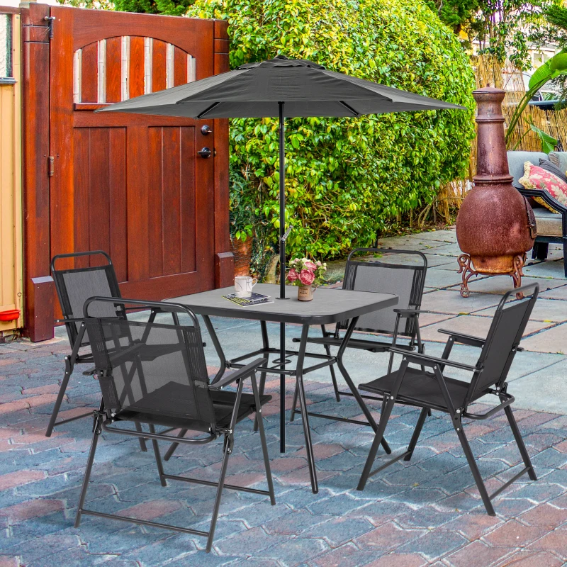Outsunny Ensemble de jardin 1 table carrée et 4 chaises pliantes salon de jardin en métal époxy pour 4 pers - noir