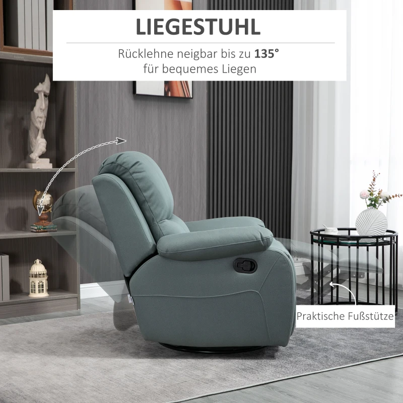 HOMCOM fauteuil met kantelverstelling tot 135°, 360 graden draaibaar, 93 cm x 100 cm x 98 cm, stalen frame, groen