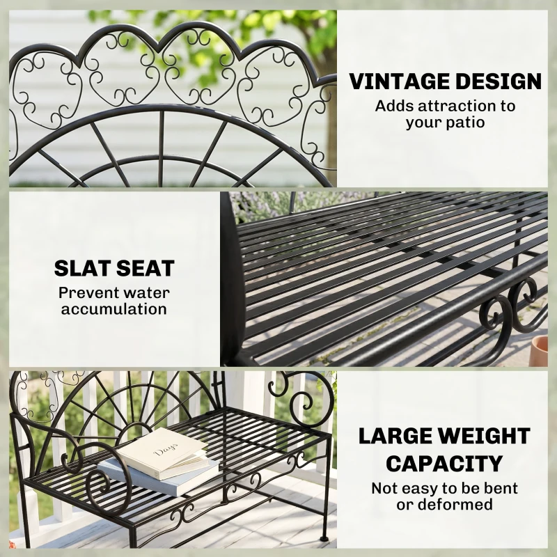 Outsunny Metal Garden Bench Loveseat with Slatted Seat, Black