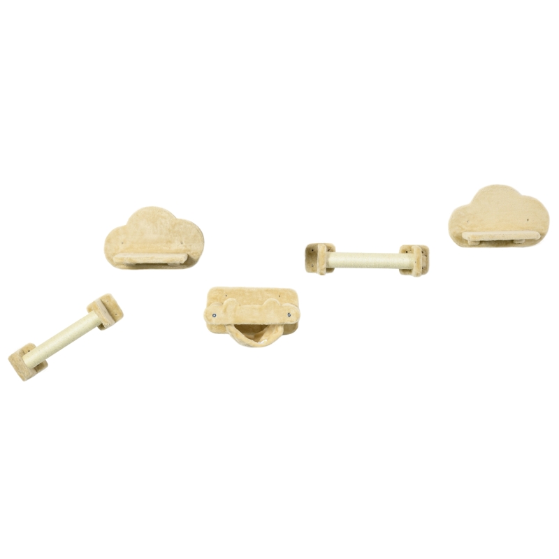 PawHut Katten trap, 5-delige set, 2 krabpalen, 2 platforms met pluche bekleding, hangmat, beige