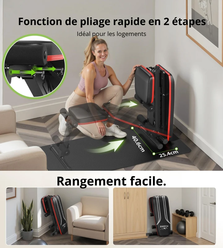 Banc de musculation multifonctionnel, pliable & peu encombrant, cadre en acier robuste, 110x40,6x40,6 cm, noir