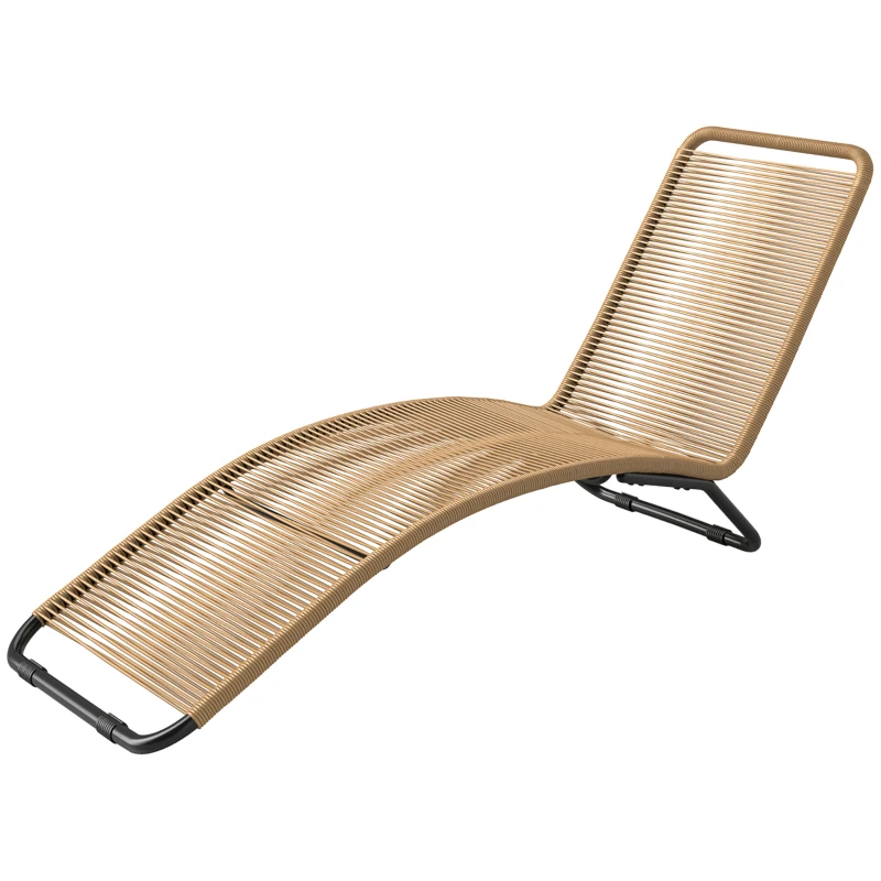 Outsunny Bain de soleil, chaise longue en résine tressée, en forme de S, cadre en acier  176 x 58 x 82 cm, naturel