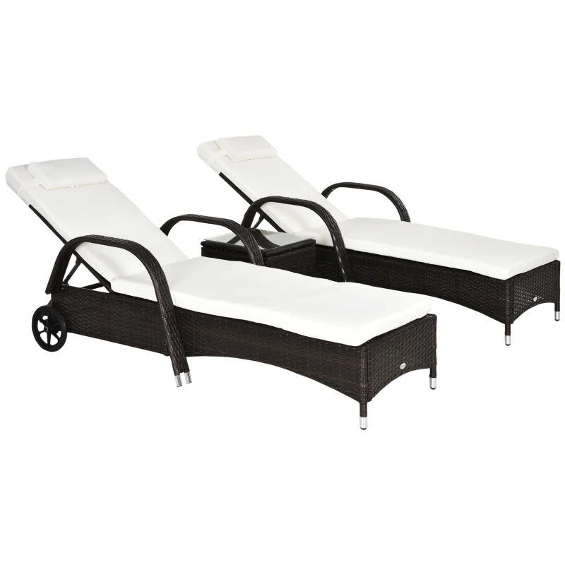 Outsunny Poly-rotan ligstoelset met tafel ligbank voor buiten tuinmeubelen met kussens