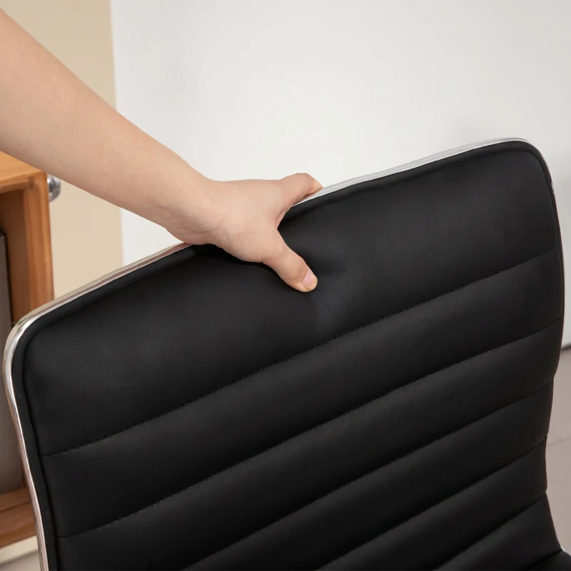 HOMCOM Scaun de birou ergonomic din piele PU, cu înălțime reglabilă, șezut rotativ și roți, negru