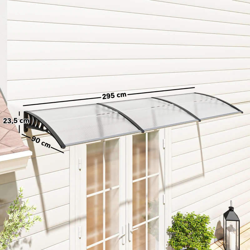Outsunny Vordach Beschermkap, Zon- en Regenbescherming, inclusief Wandbevestiging, 295x90 cm, Wit