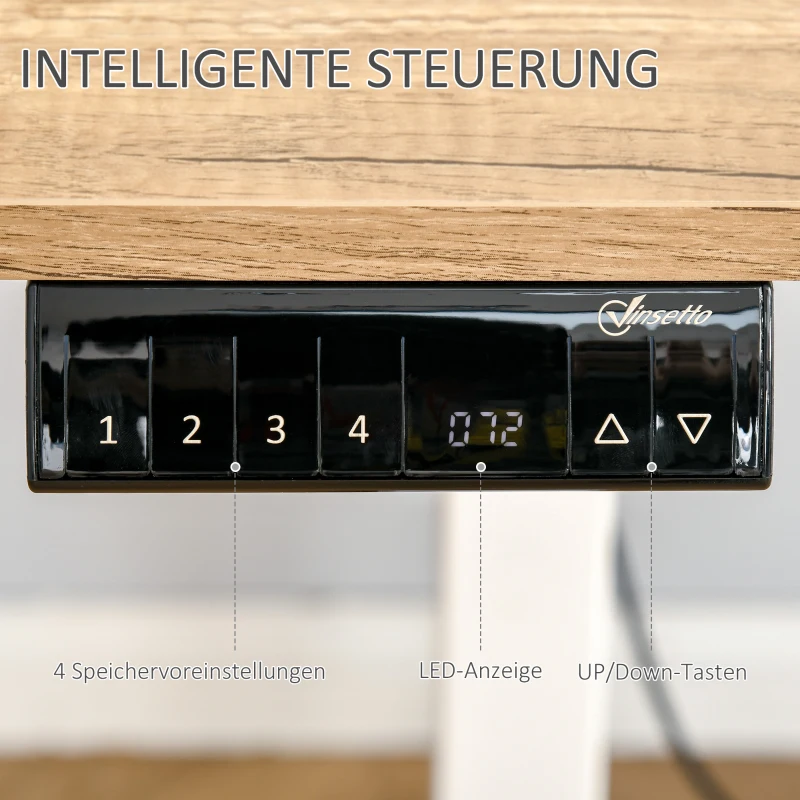 Vinsetto elektrisch bureau computertafel in hoogte verstelbaar metaal naturel wit