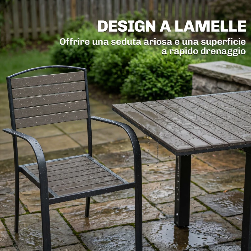 Outsunny Set da Esterno 9pz con Tavolo Allungabile e 8 Sedie Impilabili, in Alluminio e Legno Composito Grigio