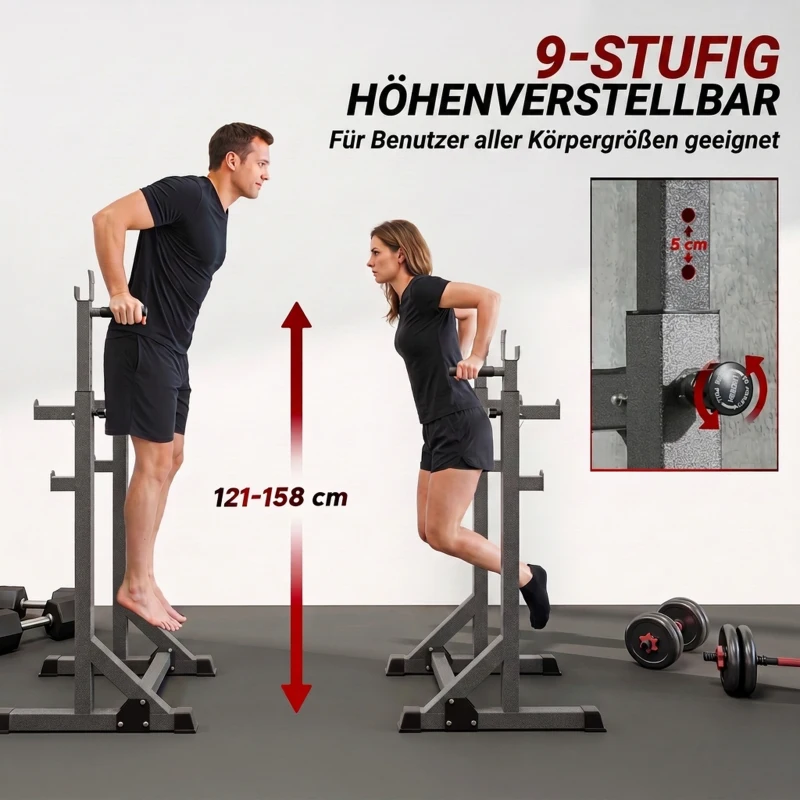 SPORTNOW Hantelständer, höhen- und breitenverstellbar, Hantelablage aus Stahl mit Sicherheitsverschlüssen, bis 150 kg belastbar