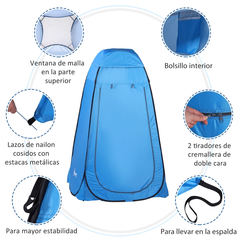 Outsunny Tienda de Ducha Portátil con Bolsa de Transporte para Baño Inodoro 120x120x190 cm Azul