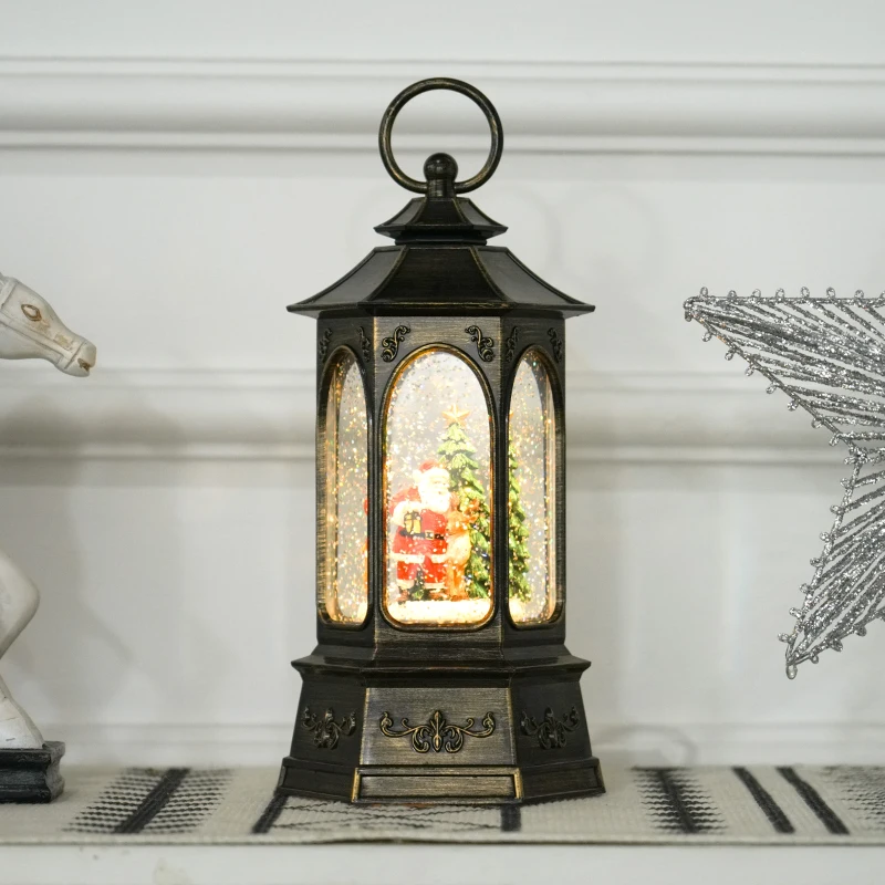HOMCOM Farol Navidad con Música y Luces Bola de Nieve con Papá Noel Purpurina en Espiral para Decoración Navideña Bronce