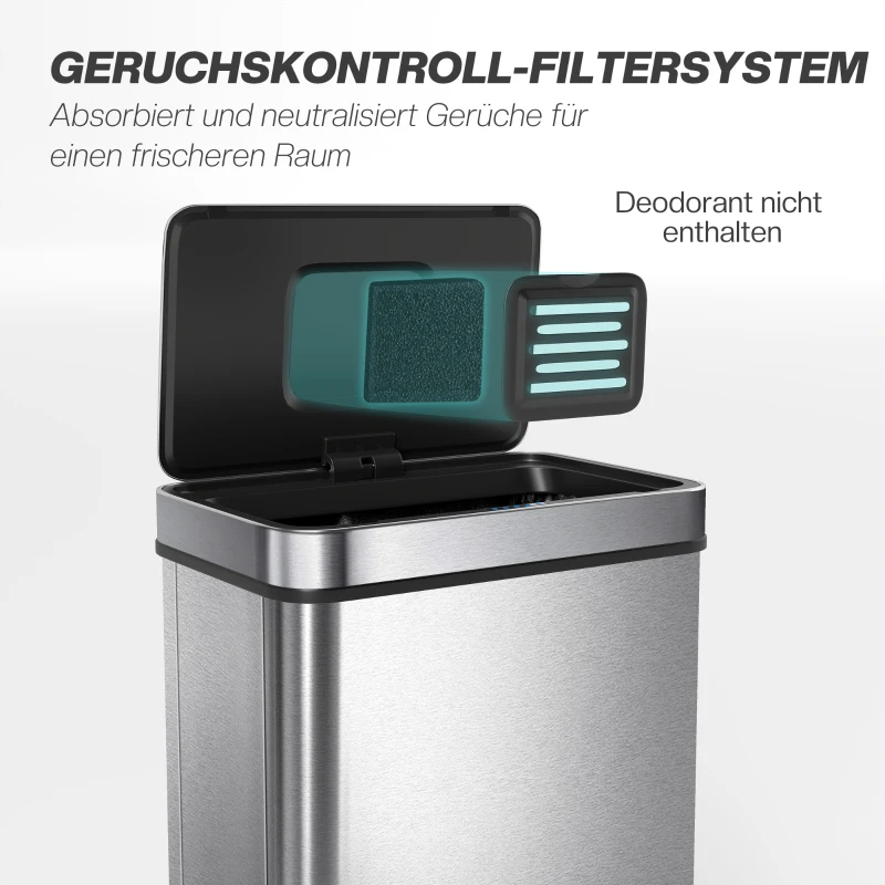 HOMCOM 60 L sensorprullenbak, automatisch deksel, roestvrij staal, veelzijdig inzetbaar, zilverkleurig(m-8)