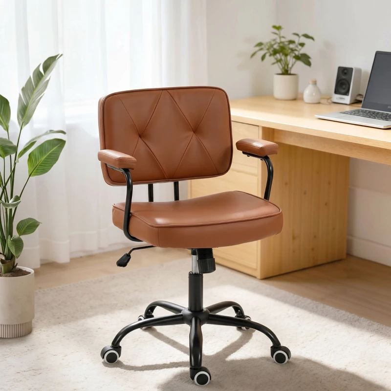 Vinsetto bureaustoel met wielen, draaistoel, bureaustoel, tuimelfunctie, bruin