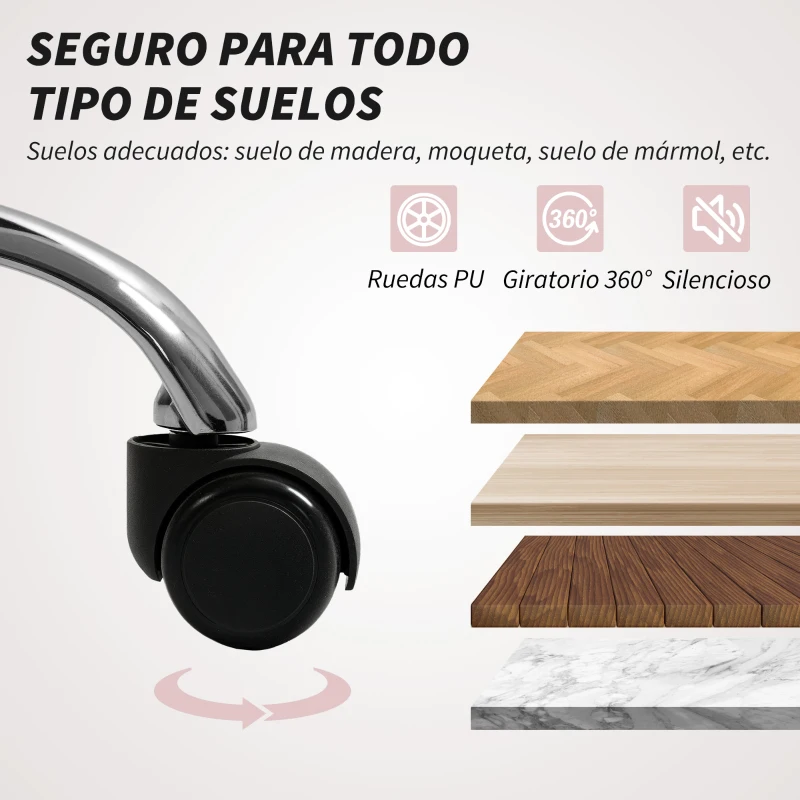 HOMCOM Silla de Escritorio Giratoria con Altura Ajustable Reposabrazos Respaldo Curvado Función de Basculante Rosa