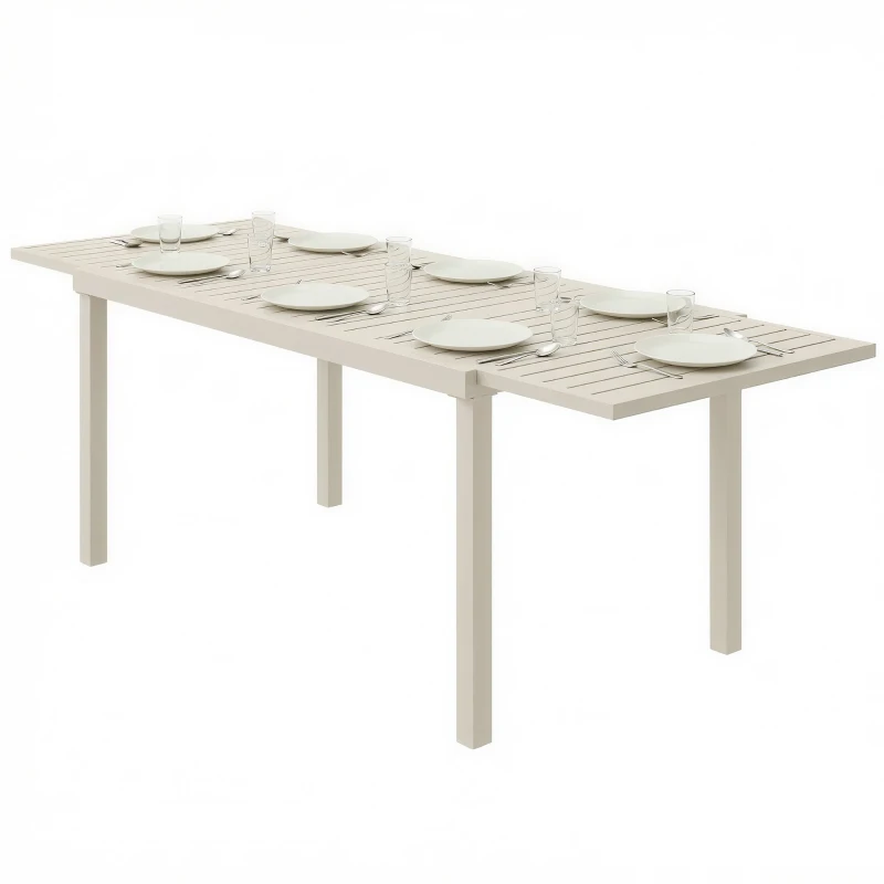 Outsunny Mesa de Jardín Extensible 150/225x85x75 cm Mesa de Comedor de Aluminio con Tablero de Listones para 6-8 Personas Blanco