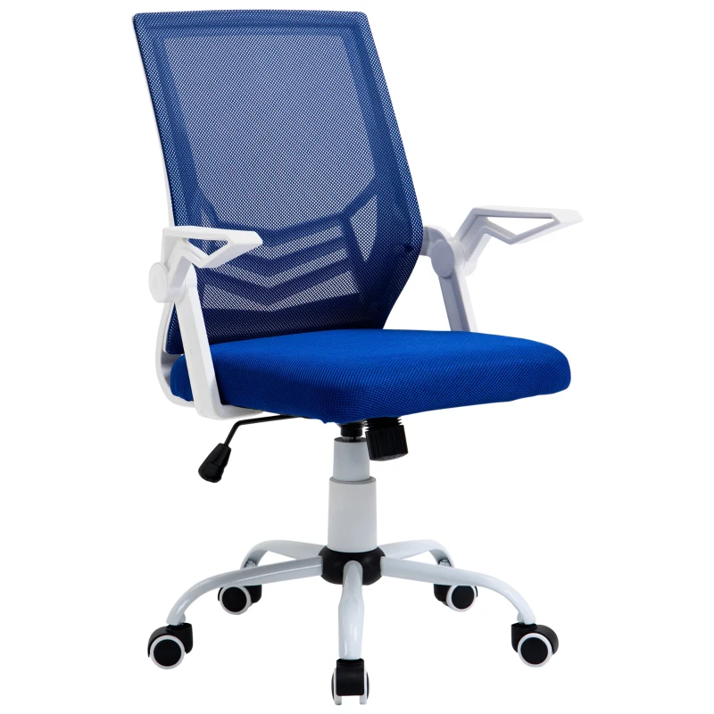 Vinsetto Silla de Oficina Ergonómica Silla Escritorio Giratoria con Altura Ajustable Reposabrazos Abatible 62,5x55x94-104cm Azul