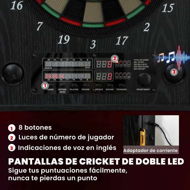SPORTNOW Diana Electrónica con 6 Dardos de Punta Blanda y 24 Puntas de Repuesto 2 Pantallas LED 25 Juegos y 202 Variaciones