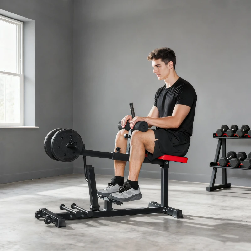 SPORTNOW Beentrainingsbank, Kuithefmachine, met Wielen, Sportuitrusting voor Fitnessoefeningen Thuis, Staal, Zwart(m-9)