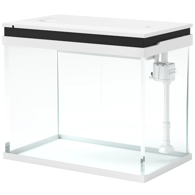 PawHut 41 Liter Glas-Aquarium met Filtersysteem, LED-Verlichting, Waterpomp, voor Diverse Vissoorten, Wit