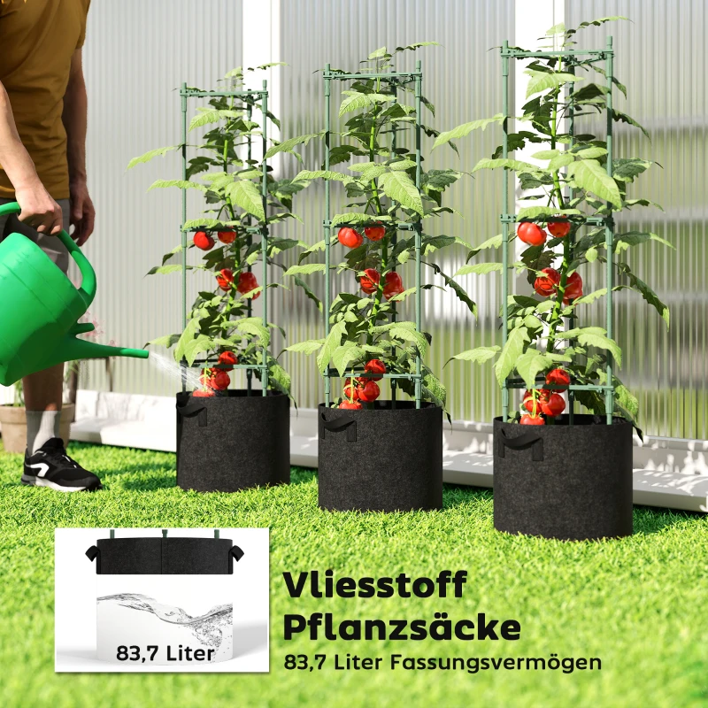 Outsunny Hoogbed met rankrek 83,7 liter zakken 3-delige set driehoekige plantenbak tomatensteun 35 x 35 x 120 cm