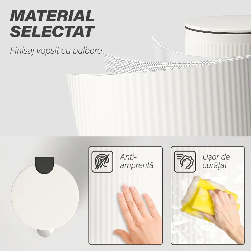 HOMCOM Coș de gunoi 30 L cu capac soft-close, metal și PP, crem