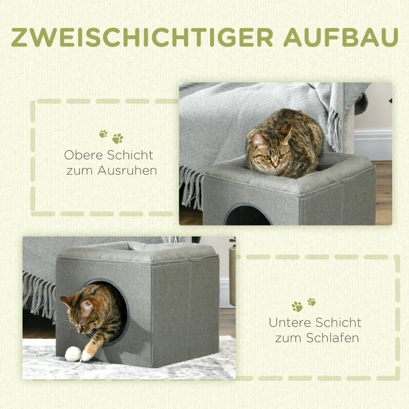PawHut Kattenhol Kattenbed 2-in-1 Kattenhol, incl Kussen, 36,5 x 36,5 x 33 cm, Groen