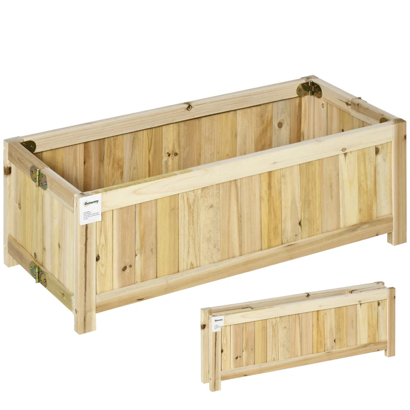 Outsunny Jardinera de Madera Plegable con 4 Patas para Cultivos Verduras Flores en Patio Balcón Terraza 70x30x25 cm Natural